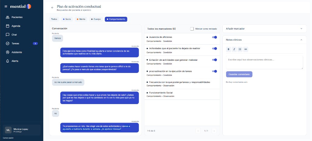 Exercise session with conversation, behavioural markers, and clinical notes